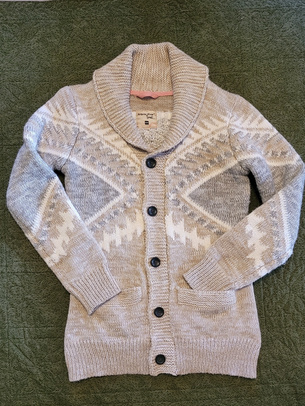 Triple Five Soul Beige & Cream Shawl-Collar Cardigan Sweater
